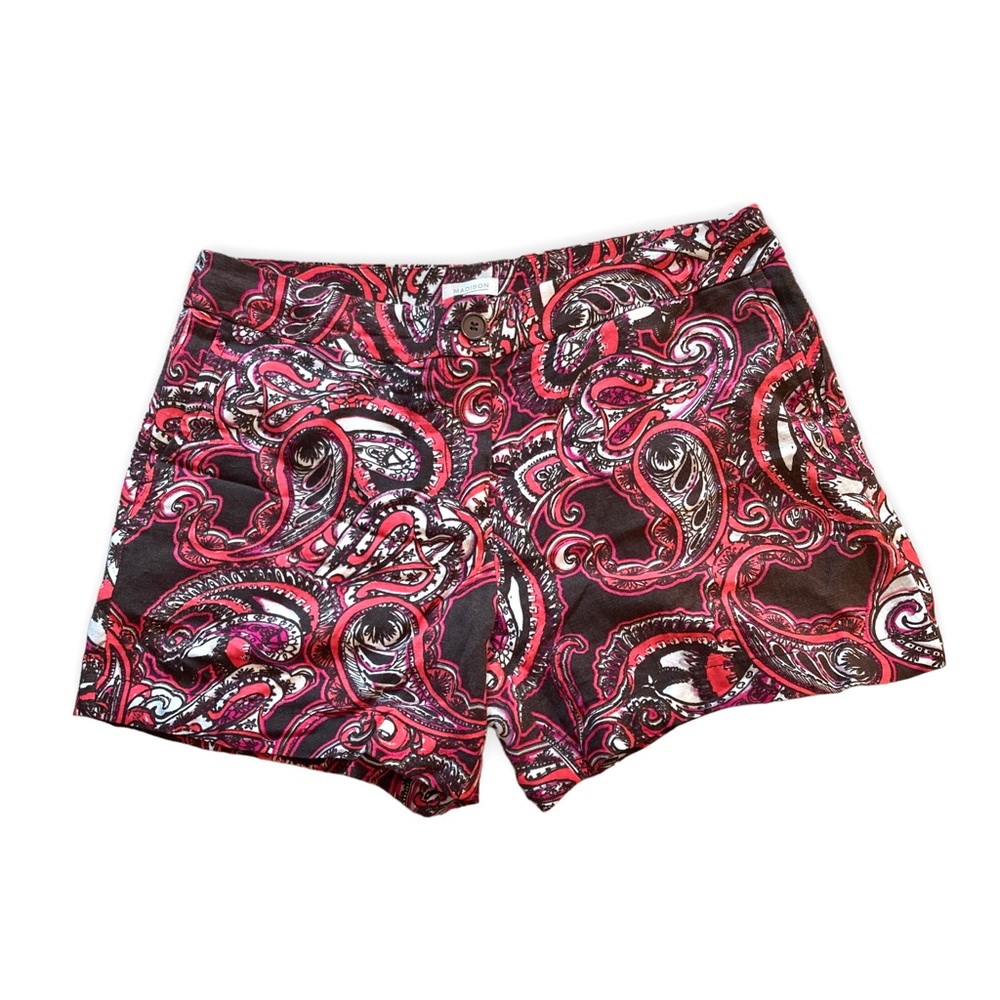 Madison Linen‎ Shorts Mid Length Blend Brown Paisley Print 12 Large